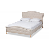 Baxton Studio CF9009-Beige-Queen Felisa Modern and Contemporary Beige Fabric Upholstered and Button Tufted Queen Size Platform Bed